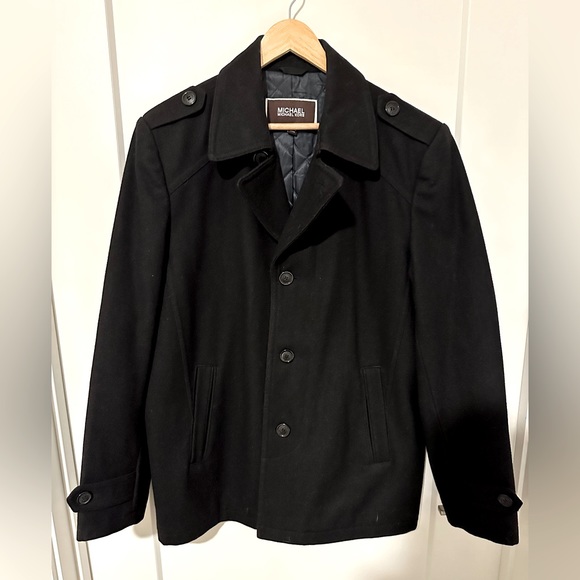 Michael Kors Men's (M) Wool Blend Black Pea Coat Button-Up Lined. Retail: $325 - Picture 1 of 12